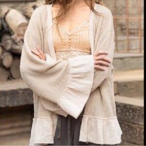 POL Cream Cream Bohemian hippie Waffle Knit open Cardigan Sweater medium
